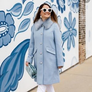 Light Blue Twill Jacket - Removable Faux Fur & Gem Buttons